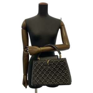 Louis Vuitton MM Lambskin Brown Capucines Handbag Black